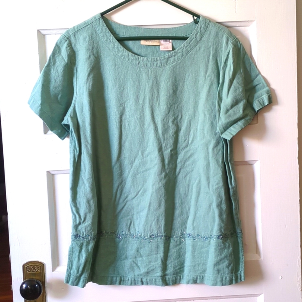 Susan Bristol Software womens medium embroidered tunic top linen and rayon